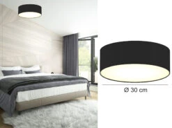 Smartwares Runde Deckenlampe, Stoff Schwarz/Abdeckung Satiniert, Ø 30 Cm, CEILING DREAM