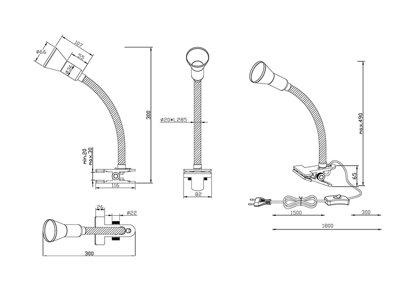 Trio Leuchten Schlauch-Klemmlampe FLEXO, E14, Höhe 45cm, Flexibel, Schwarz 3 Trio Leuchten Schlauch-Klemmlampe FLEXO, E14, Höhe 45cm, Flexibel, Schwarz – Bild 3