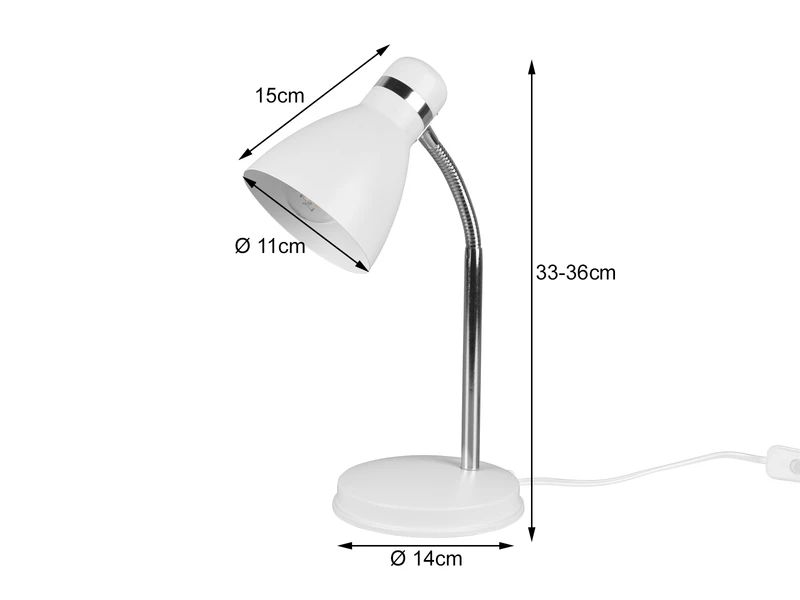Reality Leuchten Schreibtischleuchte HARVEY Flexibel, Chrom & Metallschirm Weiß, 33cm 4 Reality Leuchten Schreibtischleuchte HARVEY Flexibel, Chrom & Metallschirm Weiß, 33cm – Bild 4