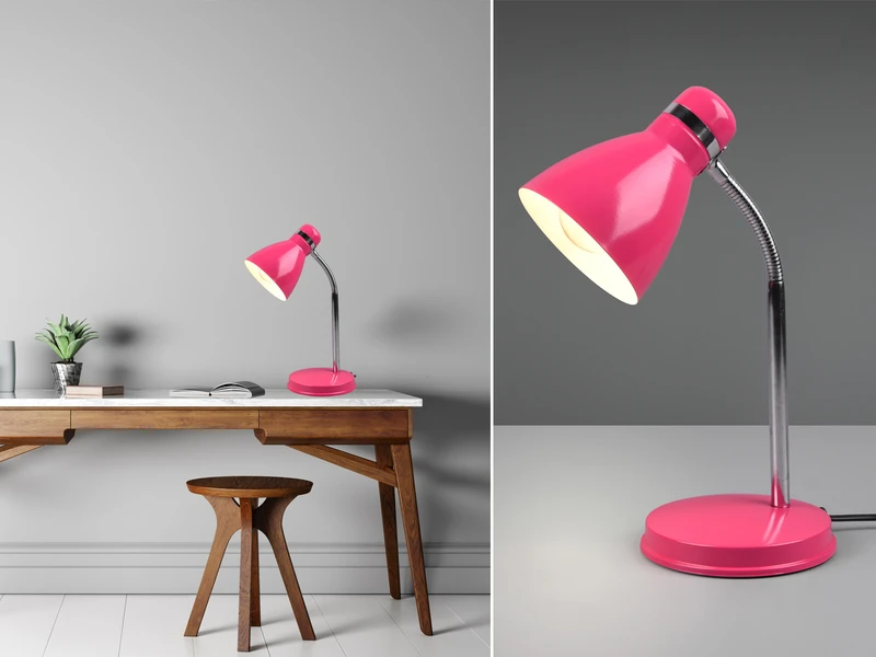 Reality Leuchten Schreibtischleuchte HARVEY Flexibel, Chrom & Metallschirm Pink, 33cm 1 Reality Leuchten Schreibtischleuchte HARVEY Flexibel, Chrom & Metallschirm Pink, 33cm