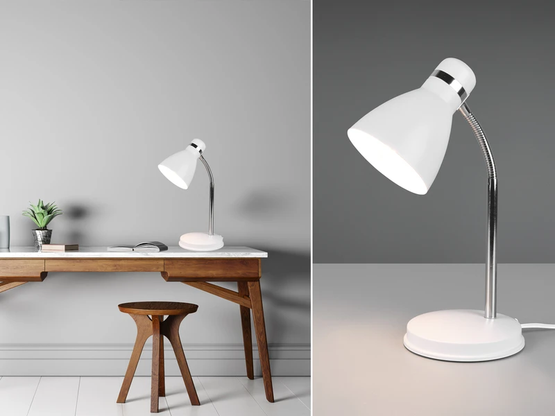 Reality Leuchten Schreibtischleuchte HARVEY Flexibel, Chrom & Metallschirm Weiß, 33cm 1 Reality Leuchten Schreibtischleuchte HARVEY Flexibel, Chrom & Metallschirm Weiß, 33cm