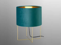 Fischer & Honsel Tischlampe AURA Mit Lampenschirm Samt Türkis - Innen Gold Ø 24cm -Lamp Geschaft tischlampe aura mit lampenschirm samt tuerkis inne 2