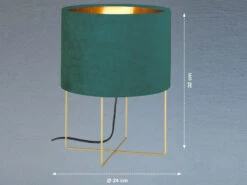 Fischer & Honsel Tischlampe AURA Mit Lampenschirm Samt Türkis - Innen Gold Ø 24cm -Lamp Geschaft tischlampe aura mit lampenschirm samt tuerkis inne 3