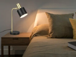 Reality Leuchten Tischleuchte ADAM Gold & Metallschirm Schwarz Höhe 44cm -Lamp Geschaft tischleuchte adam gold metallschirm schwarz hoehe 1 3