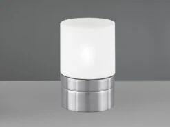 Trio Leuchten Tischleuchte ARY II Glaszylinder Weiß Sockel Silber - Touchfunktion, Ø 9cm -Lamp Geschaft tischleuchte ary ii glaszylinder weiss sockel silb 2