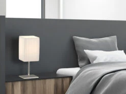 Globo Tischleuchte BAILEY Silber Chrom Mit Plissee Stoffschirm Weiß, Höhe 26cm -Lamp Geschaft tischleuchte bailey silber chrom mit plissee stoff 4