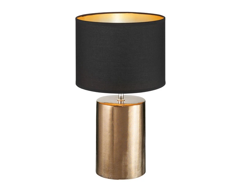 Fischer & Honsel Tischleuchte BRONZ Mit Keramikfuß & Stoffschirm Schwarz Innen Gold, 43cm Groß 2 Fischer & Honsel Tischleuchte BRONZ Mit Keramikfuß & Stoffschirm Schwarz Innen Gold, 43cm Groß – Bild 2