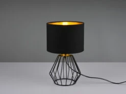Reality Leuchten Tischleuchte CHUCK Mit Gitterkorpus Und Stoffschirm In Schwarz/Gold Ø20cm -Lamp Geschaft tischleuchte chuck mit gitterkorpus und stoffschir 2