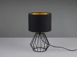Reality Leuchten Tischleuchte CHUCK Mit Gitterkorpus Und Stoffschirm In Schwarz/Gold Ø20cm -Lamp Geschaft tischleuchte chuck mit gitterkorpus und stoffschir 4