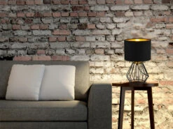 Reality Leuchten Tischleuchte CHUCK Mit Gitterkorpus Und Stoffschirm In Schwarz/Gold Ø20cm -Lamp Geschaft tischleuchte chuck mit gitterkorpus und stoffschir 5