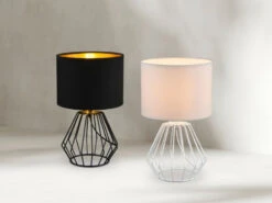 Reality Leuchten Tischleuchte CHUCK Mit Gitterkorpus Und Stoffschirm In Schwarz/Gold Ø20cm -Lamp Geschaft tischleuchte chuck mit gitterkorpus und stoffschir 6