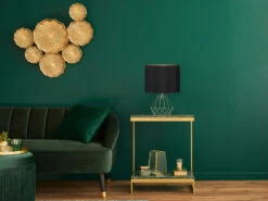 MeineWunschleuchte Tischleuchte LAUREA Mit Gitterkorpus Und Stoffschirm, Schwarz Gold -Lamp Geschaft tischleuchte laurea mit gitterkorpus und stoffschi 3