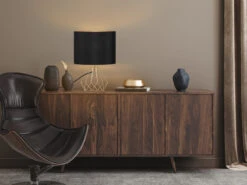 MeineWunschleuchte Tischleuchte LAUREA Mit Gitterkorpus Und Stoffschirm, Schwarz Gold -Lamp Geschaft tischleuchte laurea mit gitterkorpus und stoffschi 4