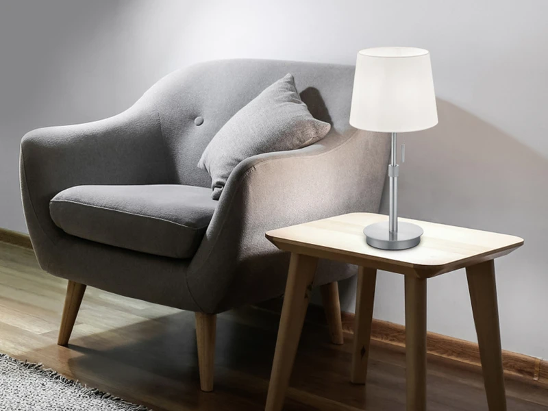 Trio Leuchten Tischleuchte LYON Silber Mit Stoffschirm Weiß, Höhe 45-56cm Verstellbar 6 Trio Leuchten Tischleuchte LYON Silber Mit Stoffschirm Weiß, Höhe 45-56cm Verstellbar – Bild 6