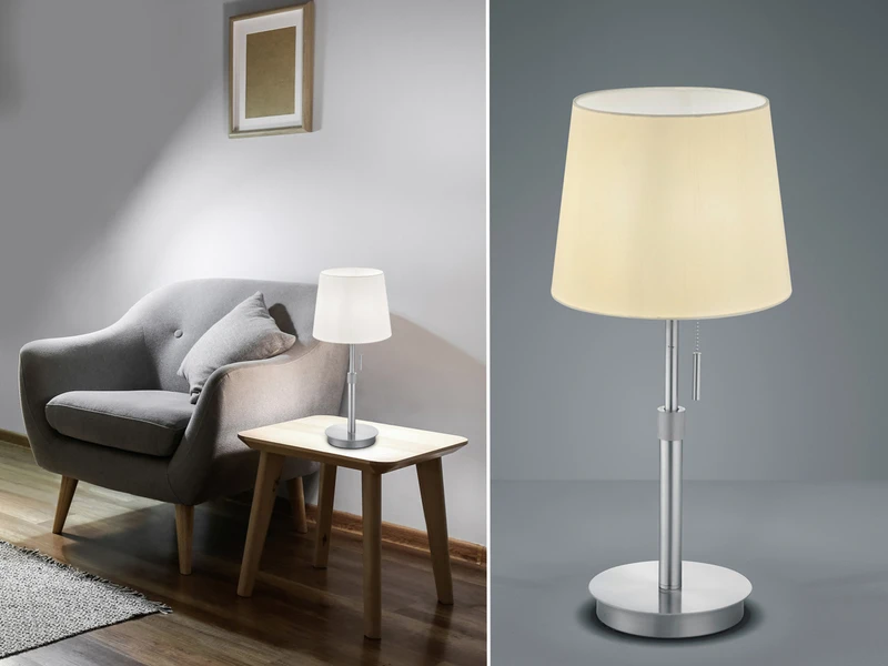Trio Leuchten Tischleuchte LYON Silber Mit Stoffschirm Weiß, Höhe 45-56cm Verstellbar 1 Trio Leuchten Tischleuchte LYON Silber Mit Stoffschirm Weiß, Höhe 45-56cm Verstellbar