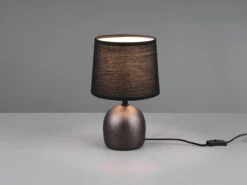 Reality Leuchten Tischleuchte MALU Mit Keramikfuß Silber & Stoffschirm Schwarz, Höhe 26cm -Lamp Geschaft tischleuchte malu mit keramikfuss silber stoffschi 2