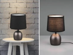 Reality Leuchten Tischleuchte MALU Mit Keramikfuß Silber & Stoffschirm Schwarz, Höhe 26cm
