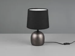 Reality Leuchten Tischleuchte MALU Mit Keramikfuß Silber & Stoffschirm Schwarz, Höhe 26cm -Lamp Geschaft tischleuchte malu mit keramikfuss silber stoffschi 3