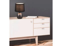 Reality Leuchten Tischleuchte MALU Mit Keramikfuß Silber & Stoffschirm Schwarz, Höhe 26cm -Lamp Geschaft tischleuchte malu mit keramikfuss silber stoffschi 5