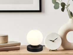 Reality Leuchten Tischleuchte PRINZ II, Glasschirm Weiß Sockel Schwarz - Touchfunktion, Ø12cm