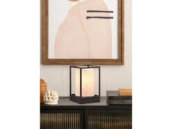 Trio Leuchten Tischleuchte ROSS Rahmen Metall Mit Stoffschirm Beige, Höhe 22cm -Lamp Geschaft tischleuchte ross rahmen metall mit stoffschirm be 5