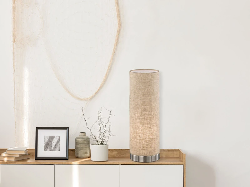 Fischer & Honsel Tischleuchte THOR Mit Lampenschirm Zylinder Leinen Beige, 25cm Klein 1 Fischer & Honsel Tischleuchte THOR Mit Lampenschirm Zylinder Leinen Beige, 25cm Klein