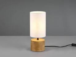 Reality Leuchten Tischleuchte WOODY Holzfuß Mit Stoffschirm In Weiß Ø12cm Höhe 30cm -Lamp Geschaft tischleuchte woody holzfuss mit stoffschirm in wei 2