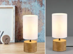 Reality Leuchten Tischleuchte WOODY Holzfuß Mit Stoffschirm In Weiß Ø12cm Höhe 30cm