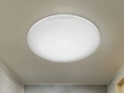 MeineWunschleuchte Vielseitige Flache LED Wandlampe / Deckenleuchte SILMA Rund Ø28cm Weiß IP44