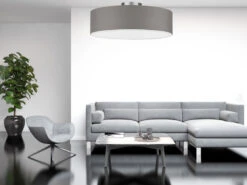 MeineWunschleuchte Große Runde Deckenleuchte CALMA Mit Stoffschirm In Braun-Grau Ø 60cm -Lamp Geschaft zeitlose stoff deckenleuchte lampenschirm braun gr